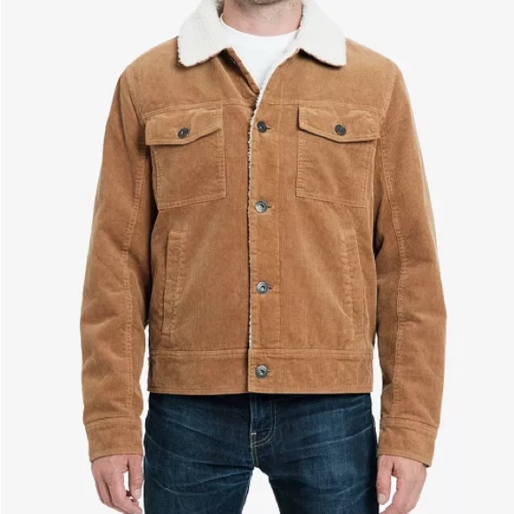 Lucky Brand Men's Kayne Corduroy Sherpa Trucker Jacket with Fleece Lining Size M